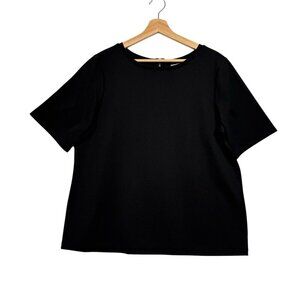 Chicos Womens Ponte Zip Back Top Chico 2 US L 12 Black Short Sleeve Shirt
